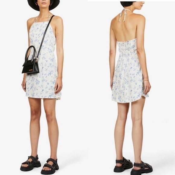 Reformation Lula Tasha Halterneck Woven Mini Dress. Size 0. P/65/A1647 - Picture 2 of 10